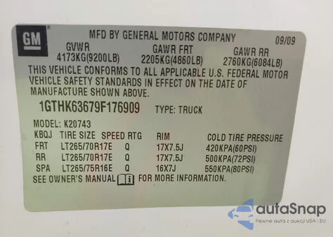 2009 GMC Sierra 2500Hd Slt from USA, damaged, VIN 1GTHK63679F176909